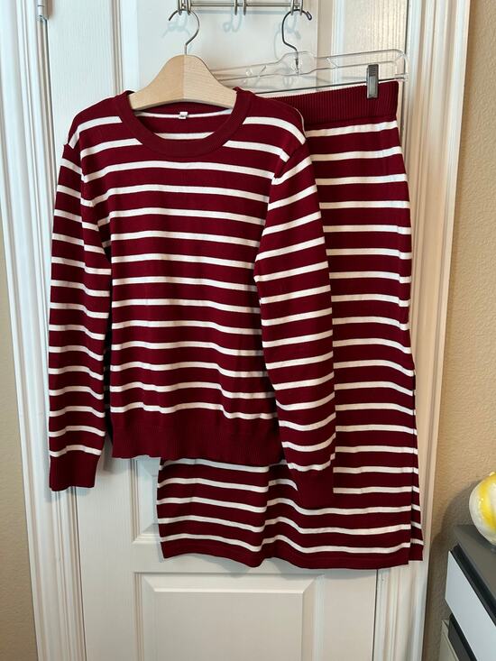 other Tops - Maroon and White Striped Top and Skirt Set Stretchy Soft XL
